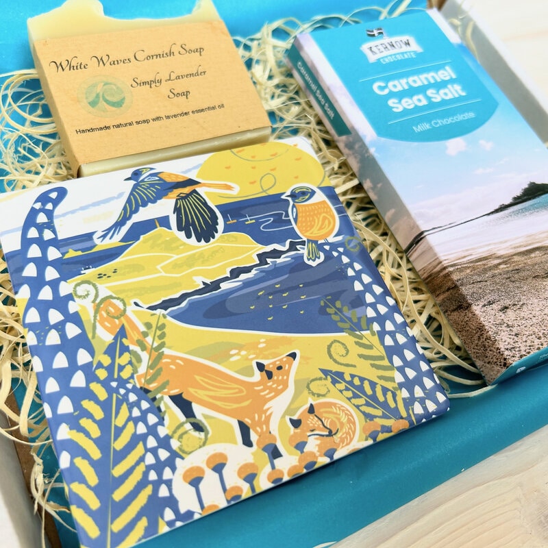 Cornish Coastal Gift Set with Cape Cornwall illustrated coaster