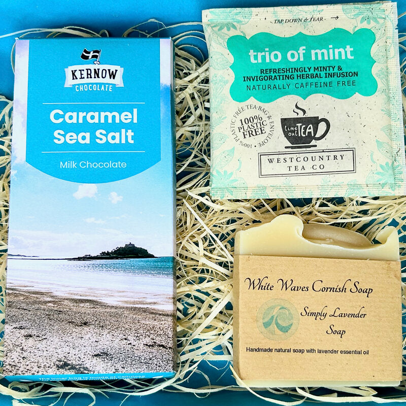 Cornish Gift Set - Letterbox - with handmade Cornish soap, artisan Cornish chocolate and herbal tea